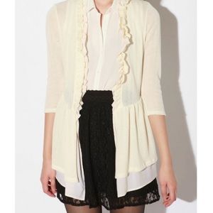 BLACK ruffle front mixed media cardigan - UO